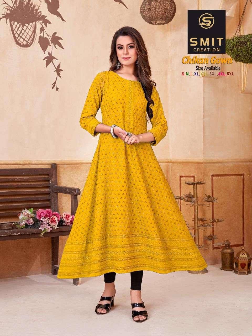 CHIKAN GOWN BY SMIT CREATION 1001 TO 1008 SERIES BEAUTIFUL STYLISH FANCY COLORFUL CASUAL WEAR & ETHNIC WEAR FANCY GOWNS AT WHOLESALE PRICE