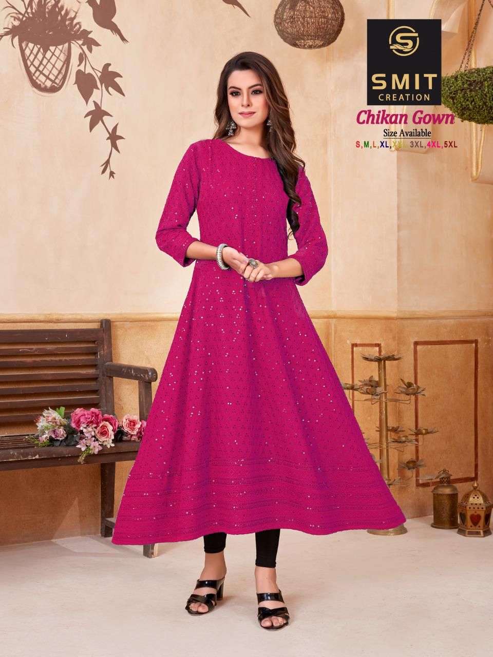 CHIKAN GOWN BY SMIT CREATION 1001 TO 1008 SERIES BEAUTIFUL STYLISH FANCY COLORFUL CASUAL WEAR & ETHNIC WEAR FANCY GOWNS AT WHOLESALE PRICE