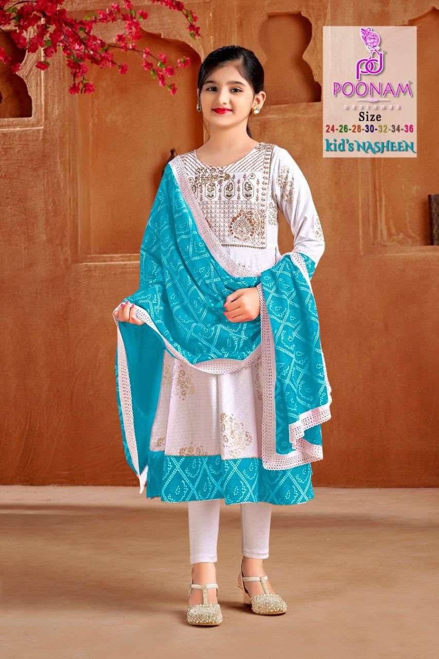 KIDS NASHEEN BY POONAM DESIGNER 1001 TO 1004 SERIES BEAUTIFUL STYLISH FANCY COLORFUL CASUAL WEAR & ETHNIC WEAR RAYON GOWNS WITH DUPATTA AT WHOLESALE PRICE