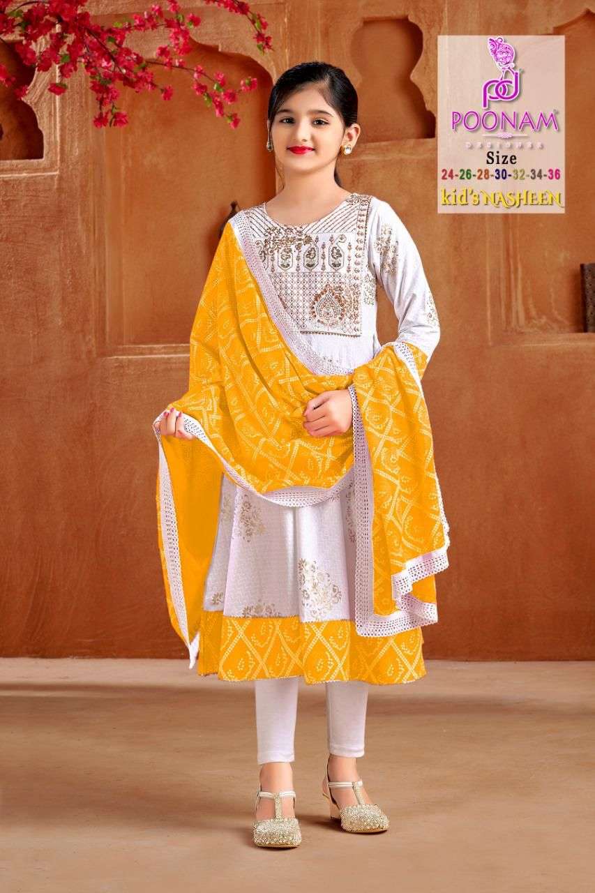 KIDS NASHEEN BY POONAM DESIGNER 1001 TO 1004 SERIES BEAUTIFUL STYLISH FANCY COLORFUL CASUAL WEAR & ETHNIC WEAR RAYON GOWNS WITH DUPATTA AT WHOLESALE PRICE