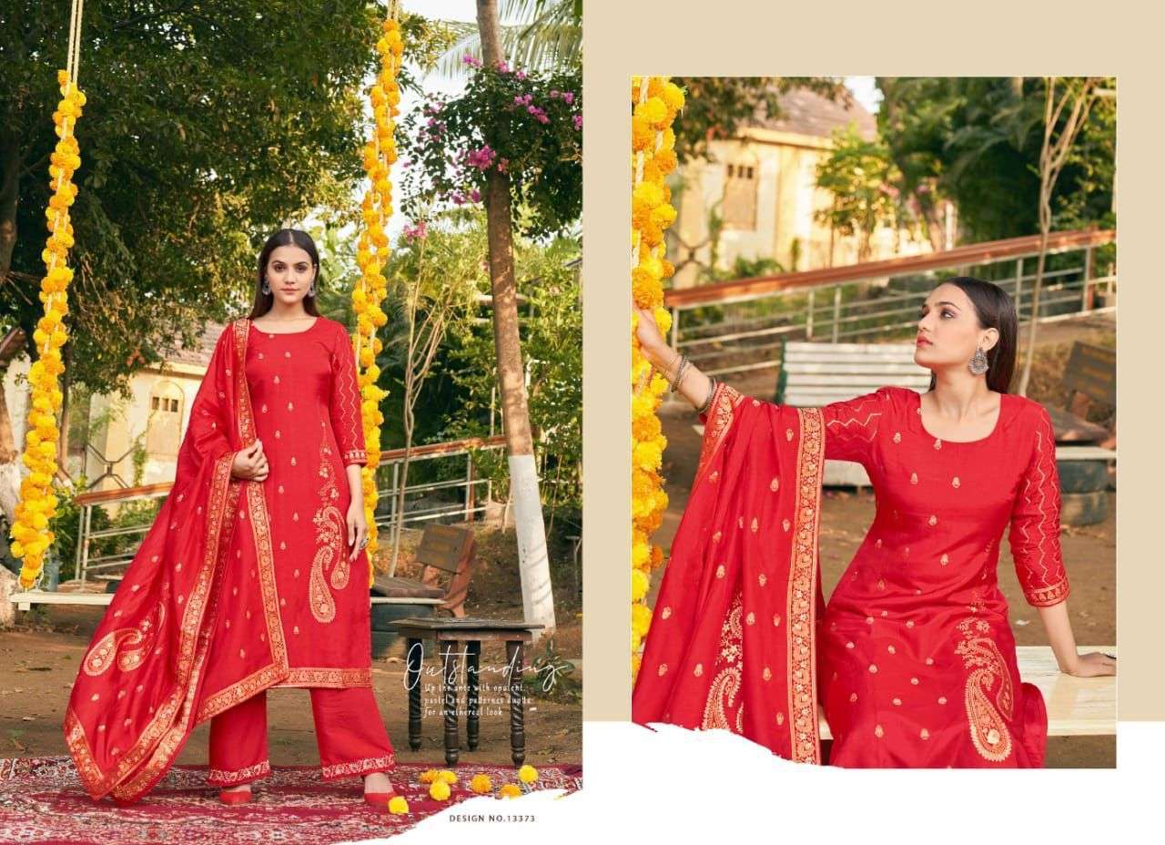 LAAVANYA BY KALAROOP 13372 TO 13375 SERIES BEAUTIFUL SUITS COLORFUL STYLISH FANCY CASUAL WEAR & ETHNIC WEAR PURE JACQUARD DRESSES AT WHOLESALE PRICE