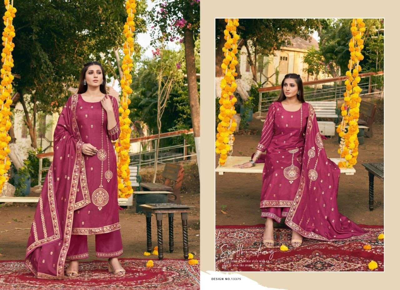 LAAVANYA BY KALAROOP 13372 TO 13375 SERIES BEAUTIFUL SUITS COLORFUL STYLISH FANCY CASUAL WEAR & ETHNIC WEAR PURE JACQUARD DRESSES AT WHOLESALE PRICE