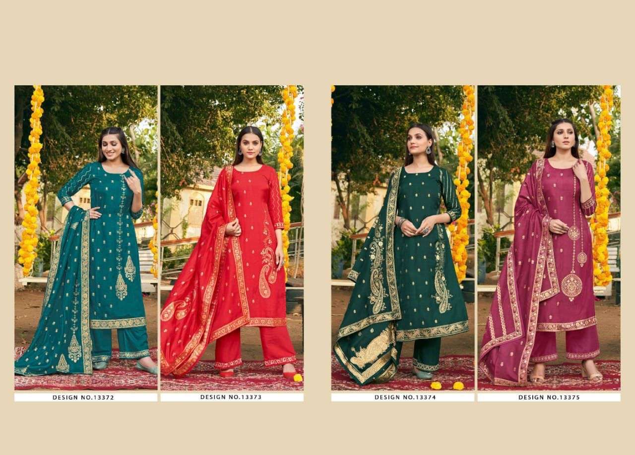 LAAVANYA BY KALAROOP 13372 TO 13375 SERIES BEAUTIFUL SUITS COLORFUL STYLISH FANCY CASUAL WEAR & ETHNIC WEAR PURE JACQUARD DRESSES AT WHOLESALE PRICE