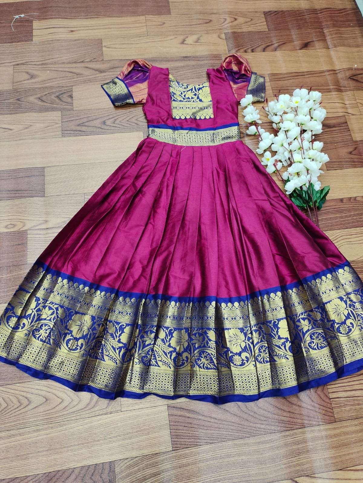 PVR-KIDS GOWN BY FASHID WHOLESALE 01 TO 06 SERIES DESIGNER BEAUTIFUL NAVRATRI COLLECTION OCCASIONAL WEAR & PARTY WEAR PURE LICHI SILK LEHENGAS AT WHOLESALE PRICE