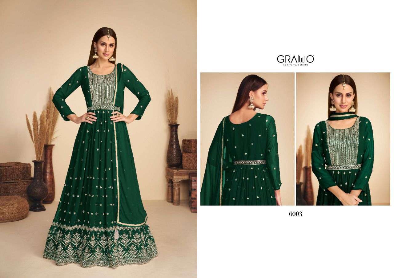 SAJDA COLOR BY GRAMO 6001 TO 6004 SERIES BEAUTIFUL ANARKALI SUITS COLORFUL STYLISH FANCY CASUAL WEAR & ETHNIC WEAR GEORGETTE DRESSES AT WHOLESALE PRICE