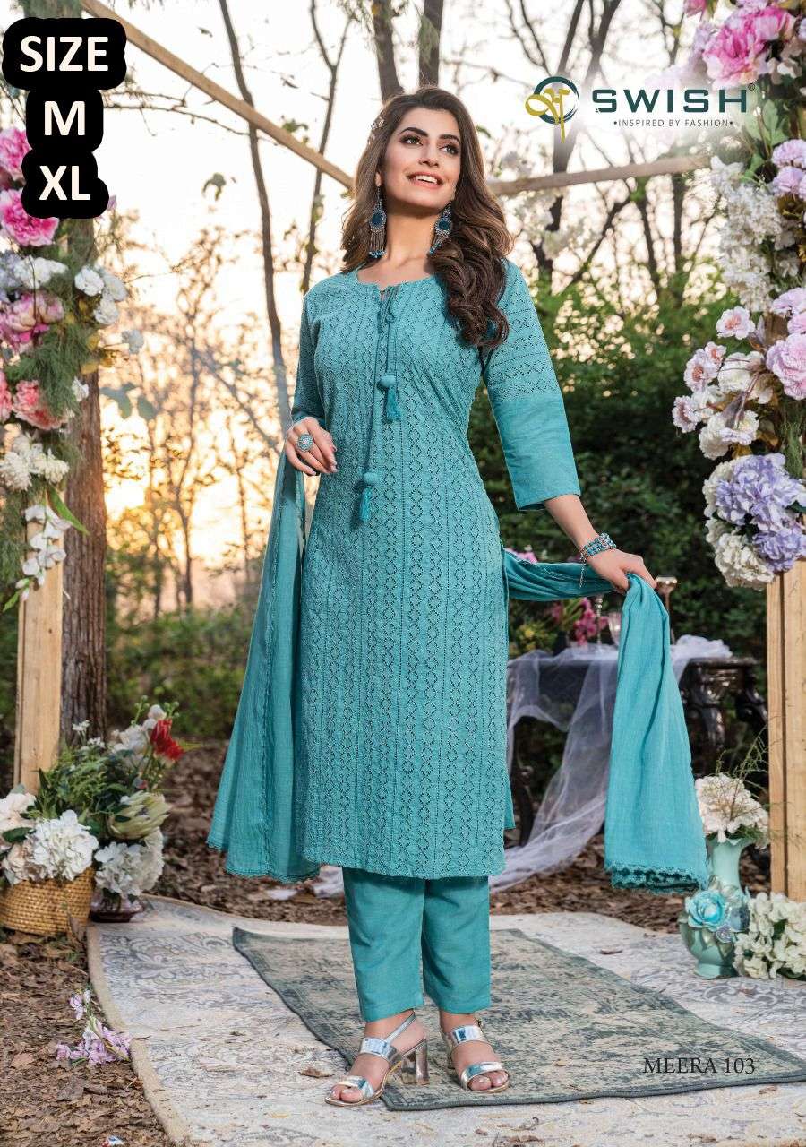 MEERA BY SWISH 101 TO 105 SERIES BEAUTIFUL SUITS COLORFUL STYLISH FANCY CASUAL WEAR & ETHNIC WEAR PURE COTTON DRESSES AT WHOLESALE PRICE