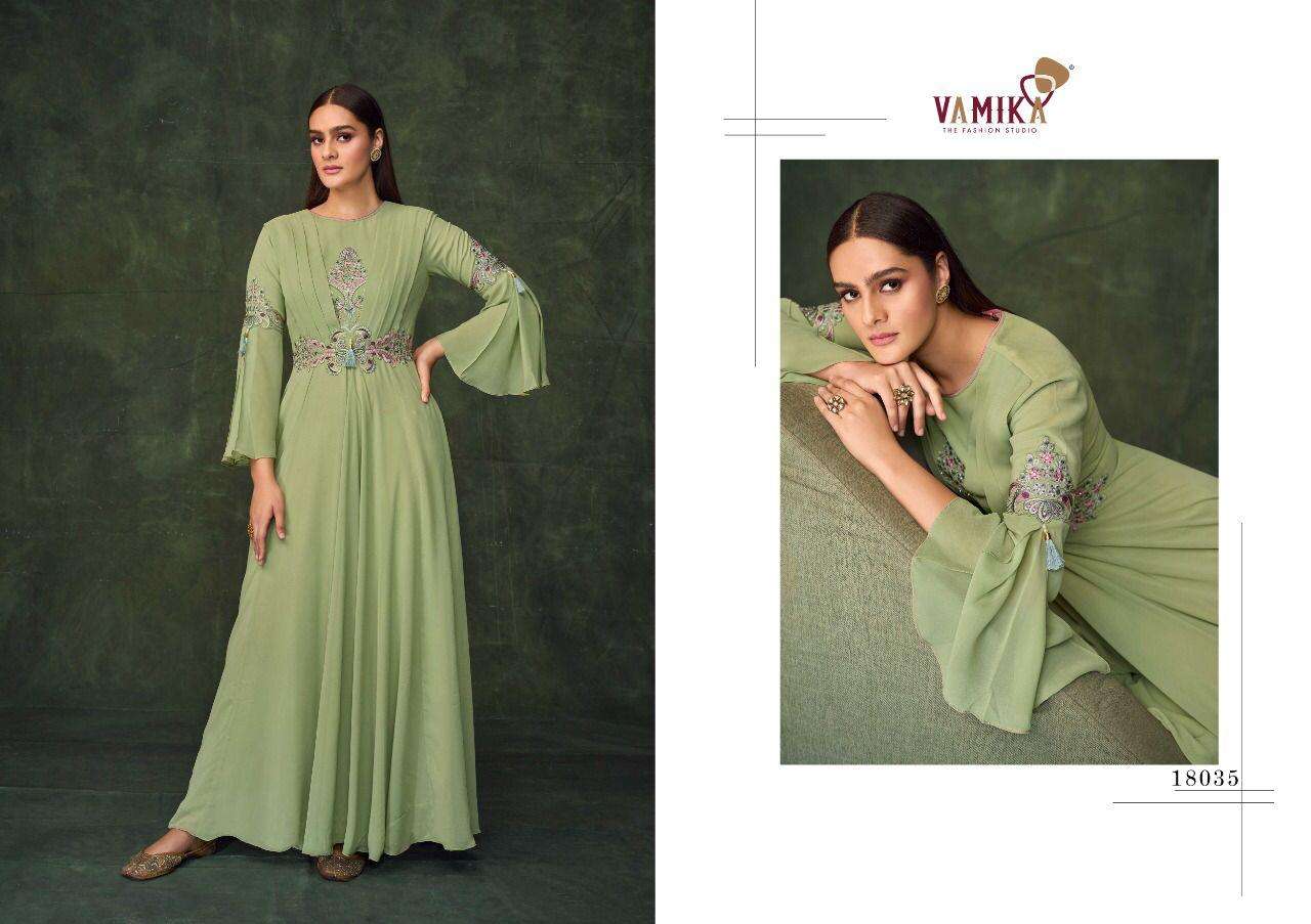 Sui Dhaaga Vol-5 By Vamika 18033 To 18040 Series Beautiful Stylish Fancy Colorful Casual Wear & Ethnic Wear Heavy Georgette Gowns At Wholesale Price