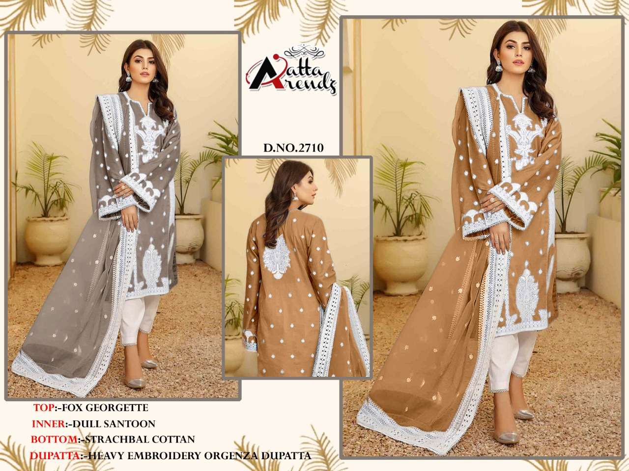 ATTA TRENDZ 2710 COLOURS BY ATTA TRENDZ 2710-A TO 2710-B SERIES BEAUTIFUL PAKISTANI SUITS COLORFUL STYLISH FANCY CASUAL WEAR & ETHNIC WEAR PURE GEORGETTE DRESSES AT WHOLESALE PRICE