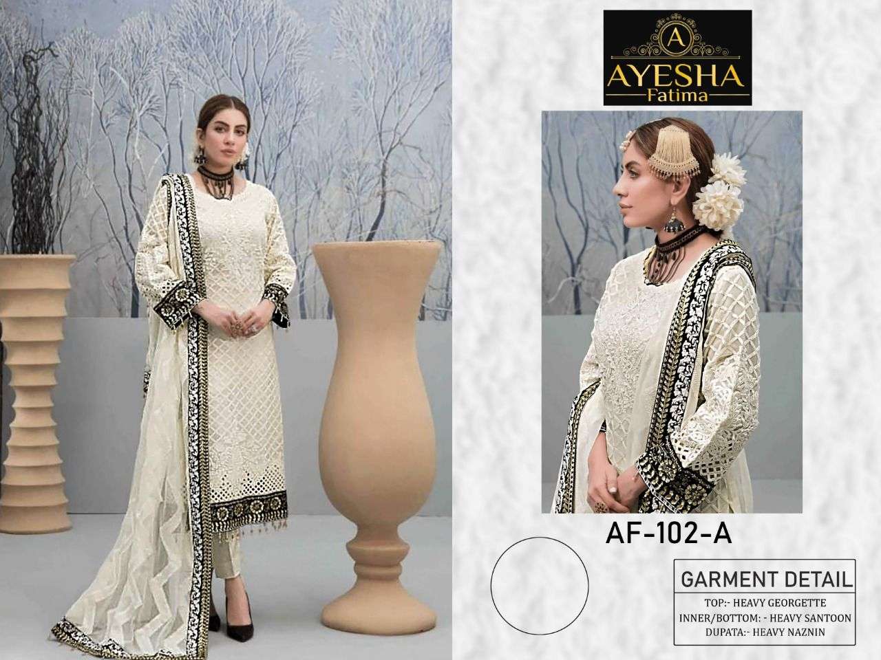 AF-102 COLOURS BY AYESHA FATIMA 102-A TO 102-D SERIES BEAUTIFUL PAKISTANI SUITS COLORFUL STYLISH FANCY CASUAL WEAR & ETHNIC WEAR HEAVY GEORGETTE DRESSES AT WHOLESALE PRICE