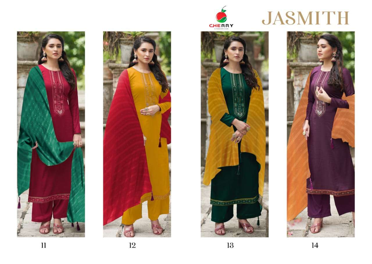 JASMITH BY CHERRY 11 TO 14 SERIES BEAUTIFUL SUITS COLORFUL STYLISH FANCY CASUAL WEAR & ETHNIC WEAR PURE SILK DRESSES AT WHOLESALE PRICE