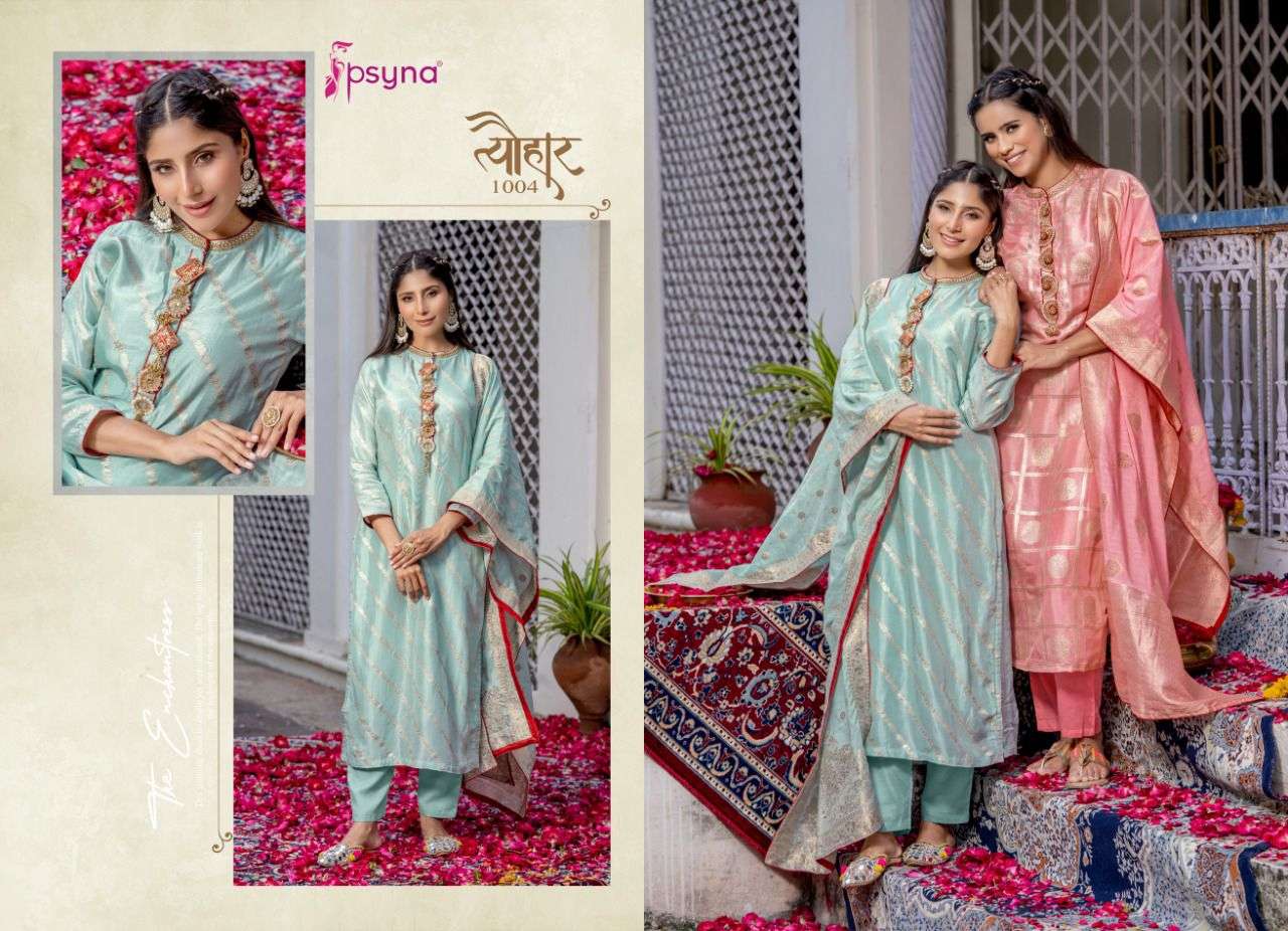 TYOHAR BY PSYNA 1001 TO 1006 SERIES BEAUTIFUL SUITS COLORFUL STYLISH FANCY CASUAL WEAR & ETHNIC WEAR PURE JACQUARD DRESSES AT WHOLESALE PRICE