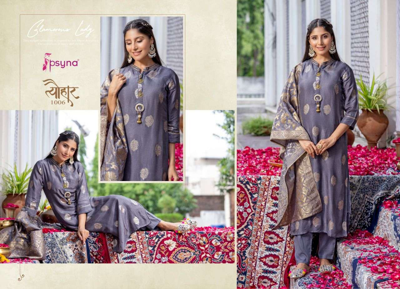 TYOHAR BY PSYNA 1001 TO 1006 SERIES BEAUTIFUL SUITS COLORFUL STYLISH FANCY CASUAL WEAR & ETHNIC WEAR PURE JACQUARD DRESSES AT WHOLESALE PRICE