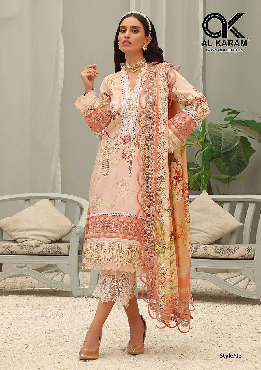 QUEENS COURT BY AL KARAM LAWN COLLECTION 01 TO 06 SERIES BEAUTIFUL STYLISH SUITS FANCY COLORFUL CASUAL WEAR & ETHNIC WEAR & READY TO WEAR PURE CAMBRIC DRESSES AT WHOLESALE PRICE