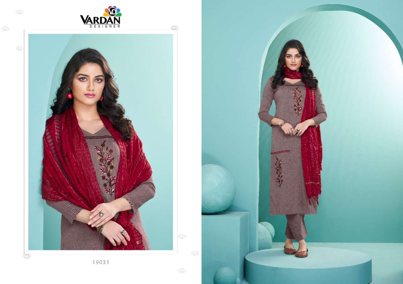 Radhika Vol-3 By Vardan Designer 19031 To 19033 Series Beautiful Suits Colorful Stylish Fancy Casual Wear & Ethnic Wear Cotton Embroidered Dresses At Wholesale Price