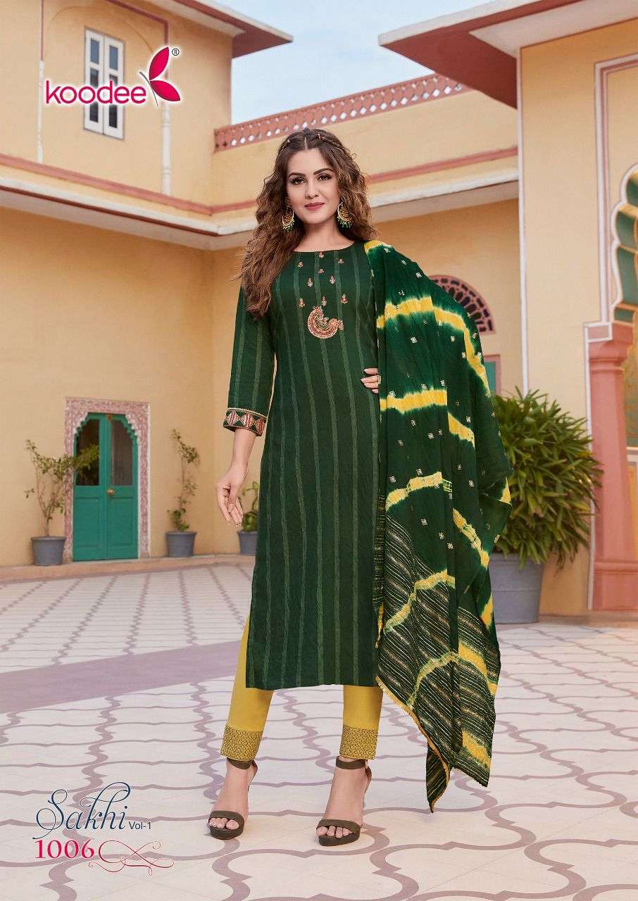 SAKHI VOL-1 BY KOODEE 1001 TO 1006 SERIES BEAUTIFUL SUITS COLORFUL STYLISH FANCY CASUAL WEAR & ETHNIC WEAR VISCOSE DRESSES AT WHOLESALE PRICE