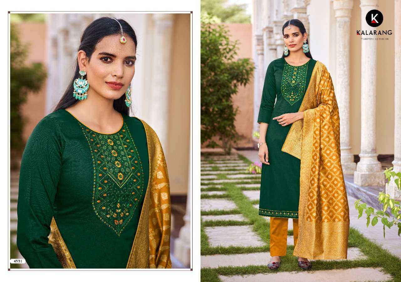 SUHANI VOL-4 BY KALARANG 4531 TO 4534 SERIES BEAUTIFUL SUITS COLORFUL STYLISH FANCY CASUAL WEAR & ETHNIC WEAR JAM SILK EMBROIDERED DRESSES AT WHOLESALE PRICE