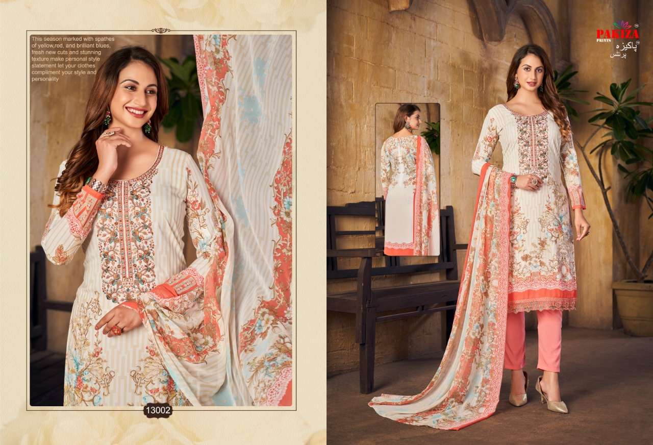 VOLUME VOL-13 BY PAKIZA PRINTS 1301 TO 1310 SERIES BEAUTIFUL SUITS COLORFUL STYLISH FANCY CASUAL WEAR & ETHNIC WEAR CREPE DRESSES AT WHOLESALE PRICE