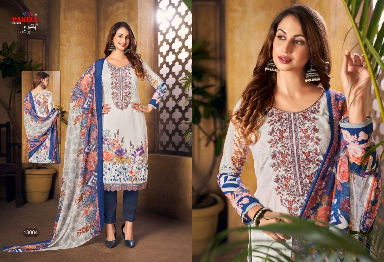 VOLUME VOL-13 BY PAKIZA PRINTS 1301 TO 1310 SERIES BEAUTIFUL SUITS COLORFUL STYLISH FANCY CASUAL WEAR & ETHNIC WEAR CREPE DRESSES AT WHOLESALE PRICE