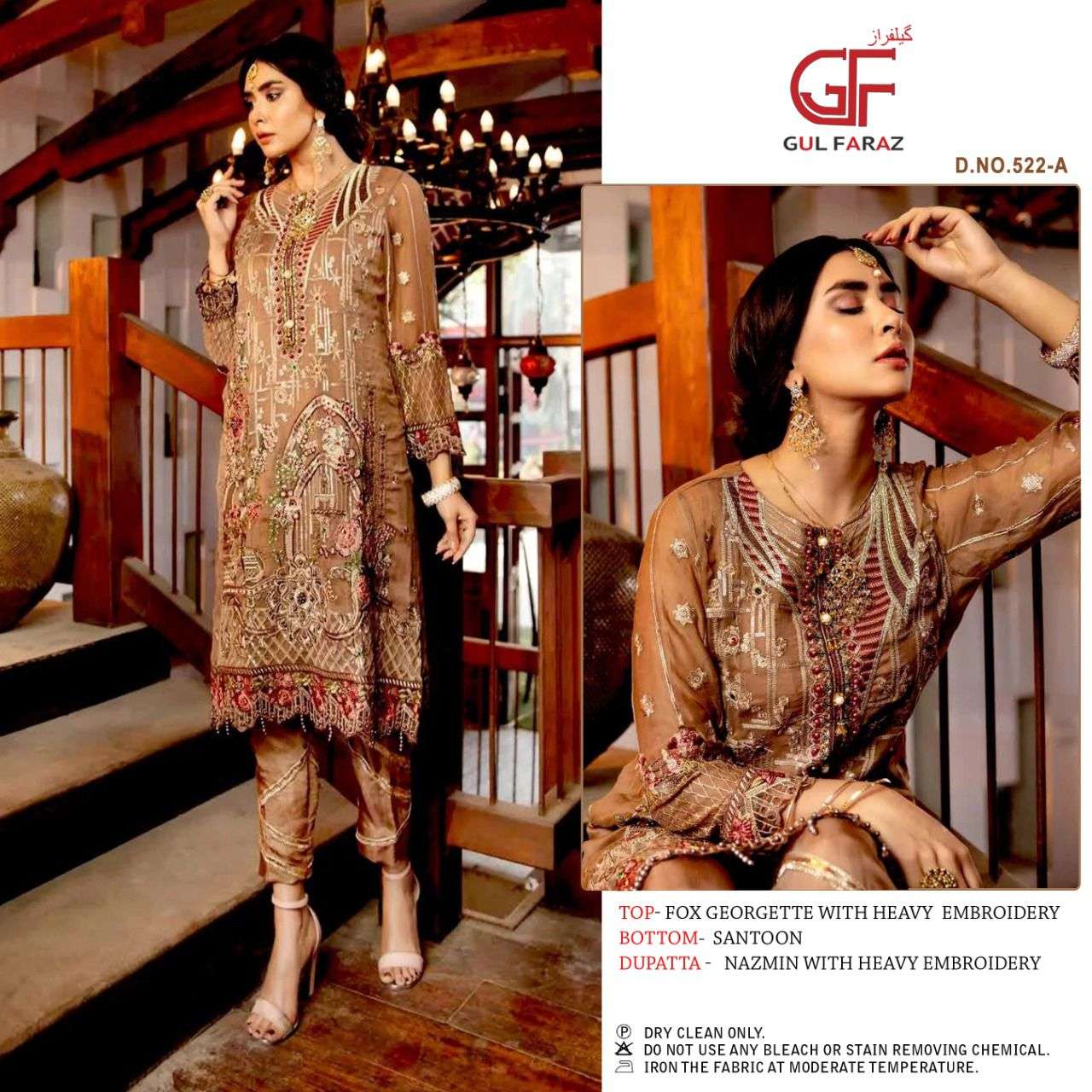 GUL FARAZ 522 COLOURS BY GUL FARAZ 522-A TO 522-D SERIES BEAUTIFUL PAKISTANI SUITS COLORFUL STYLISH FANCY CASUAL WEAR & ETHNIC WEAR GEORGETTE EMBROIDERED DRESSES AT WHOLESALE PRICE