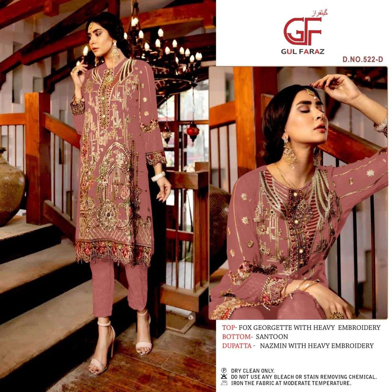 GUL FARAZ 522 COLOURS BY GUL FARAZ 522-A TO 522-D SERIES BEAUTIFUL PAKISTANI SUITS COLORFUL STYLISH FANCY CASUAL WEAR & ETHNIC WEAR GEORGETTE EMBROIDERED DRESSES AT WHOLESALE PRICE