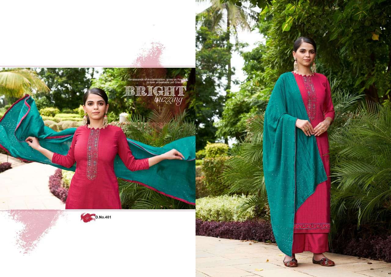 NIMMA BY CHERRY 401 TO 404 SERIES BEAUTIFUL SUITS COLORFUL STYLISH FANCY CASUAL WEAR & ETHNIC WEAR PURE SILK DRESSES AT WHOLESALE PRICE