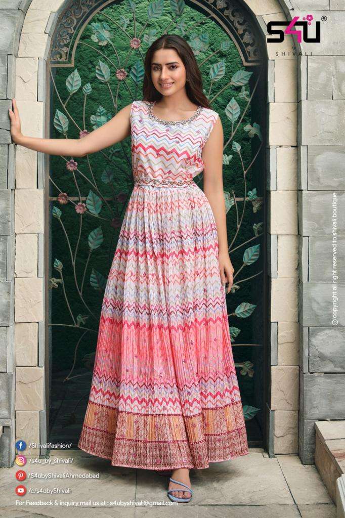 RANGREZ BY S4U FASHION 01 TO 05 SERIES BEAUTIFUL STYLISH FANCY COLORFUL CASUAL WEAR & ETHNIC WEAR CHINNON GOWNS AT WHOLESALE PRICE