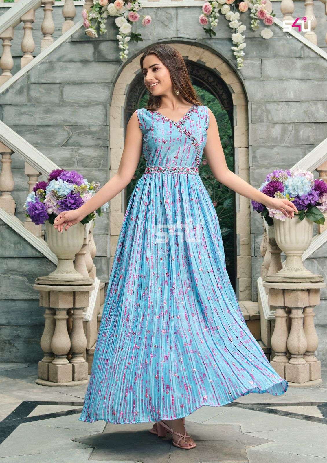 RANGREZ BY S4U FASHION 01 TO 05 SERIES BEAUTIFUL STYLISH FANCY COLORFUL CASUAL WEAR & ETHNIC WEAR CHINNON GOWNS AT WHOLESALE PRICE