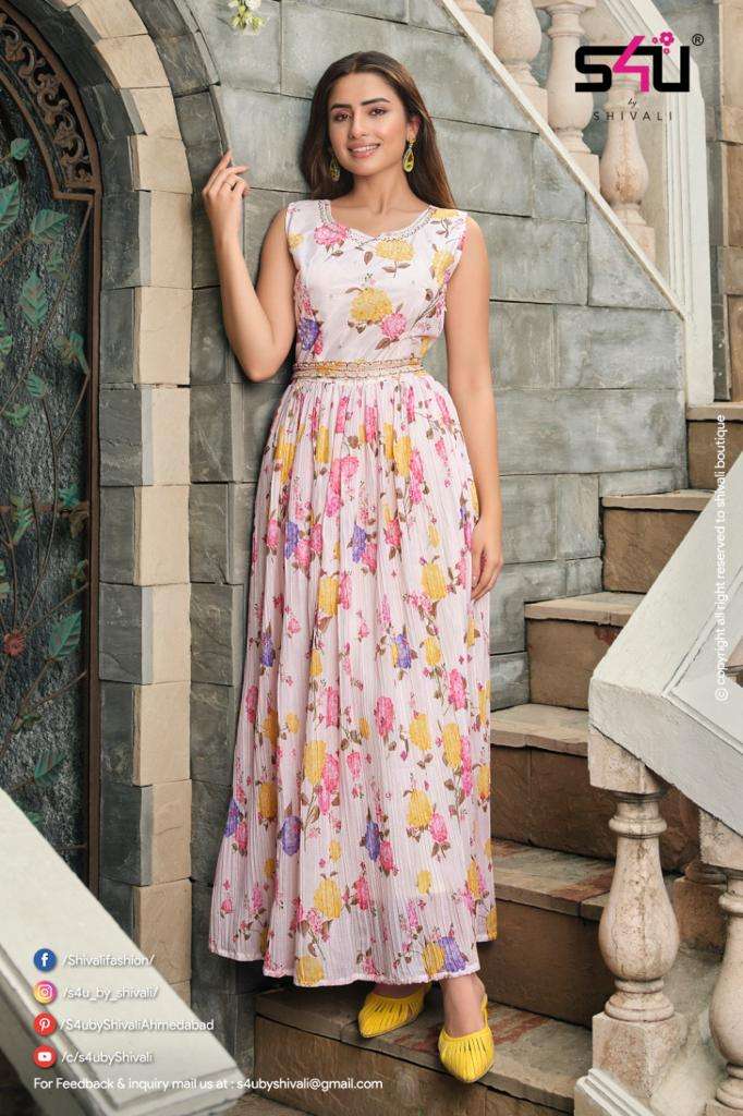 RANGREZ BY S4U FASHION 01 TO 05 SERIES BEAUTIFUL STYLISH FANCY COLORFUL CASUAL WEAR & ETHNIC WEAR CHINNON GOWNS AT WHOLESALE PRICE
