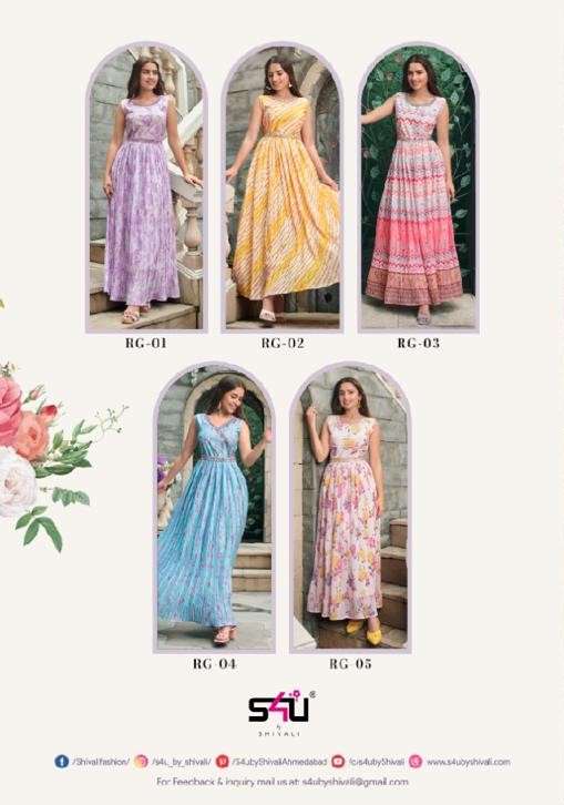RANGREZ BY S4U FASHION 01 TO 05 SERIES BEAUTIFUL STYLISH FANCY COLORFUL CASUAL WEAR & ETHNIC WEAR CHINNON GOWNS AT WHOLESALE PRICE