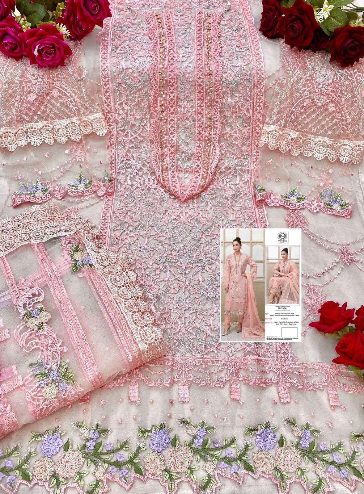 MUSHQ HIT DESIGN 153-A BY MUSHQ DESIGNER PAKISTANI SUITS BEAUTIFUL STYLISH FANCY COLORFUL PARTY WEAR & OCCASIONAL WEAR NET EMBROIDERED DRESSES AT WHOLESALE PRICE