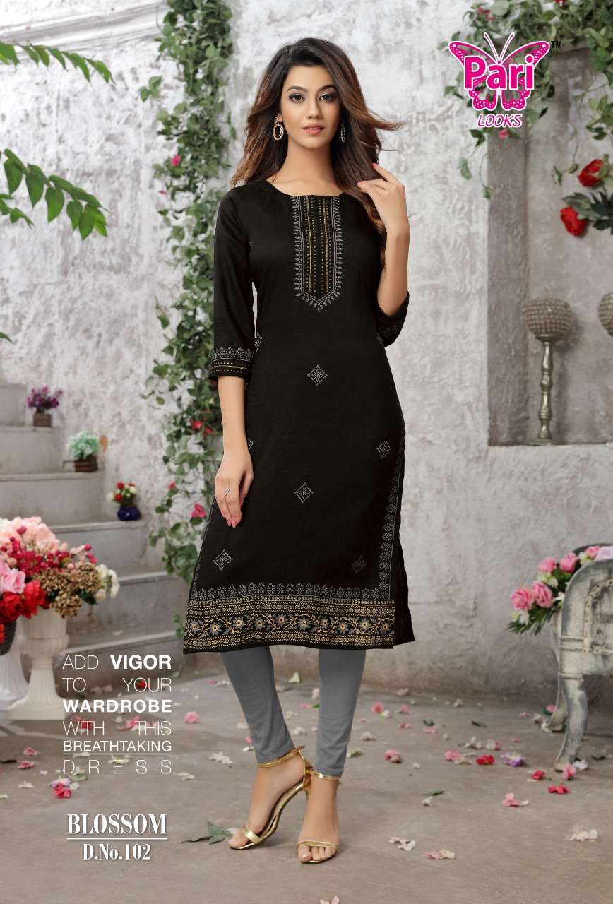 BLOSSOM BY PARI 101 TO 108 SERIES DESIGNER STYLISH FANCY COLORFUL BEAUTIFUL PARTY WEAR & ETHNIC WEAR COLLECTION VISCOSE RAYON KURTIS AT WHOLESALE PRICE