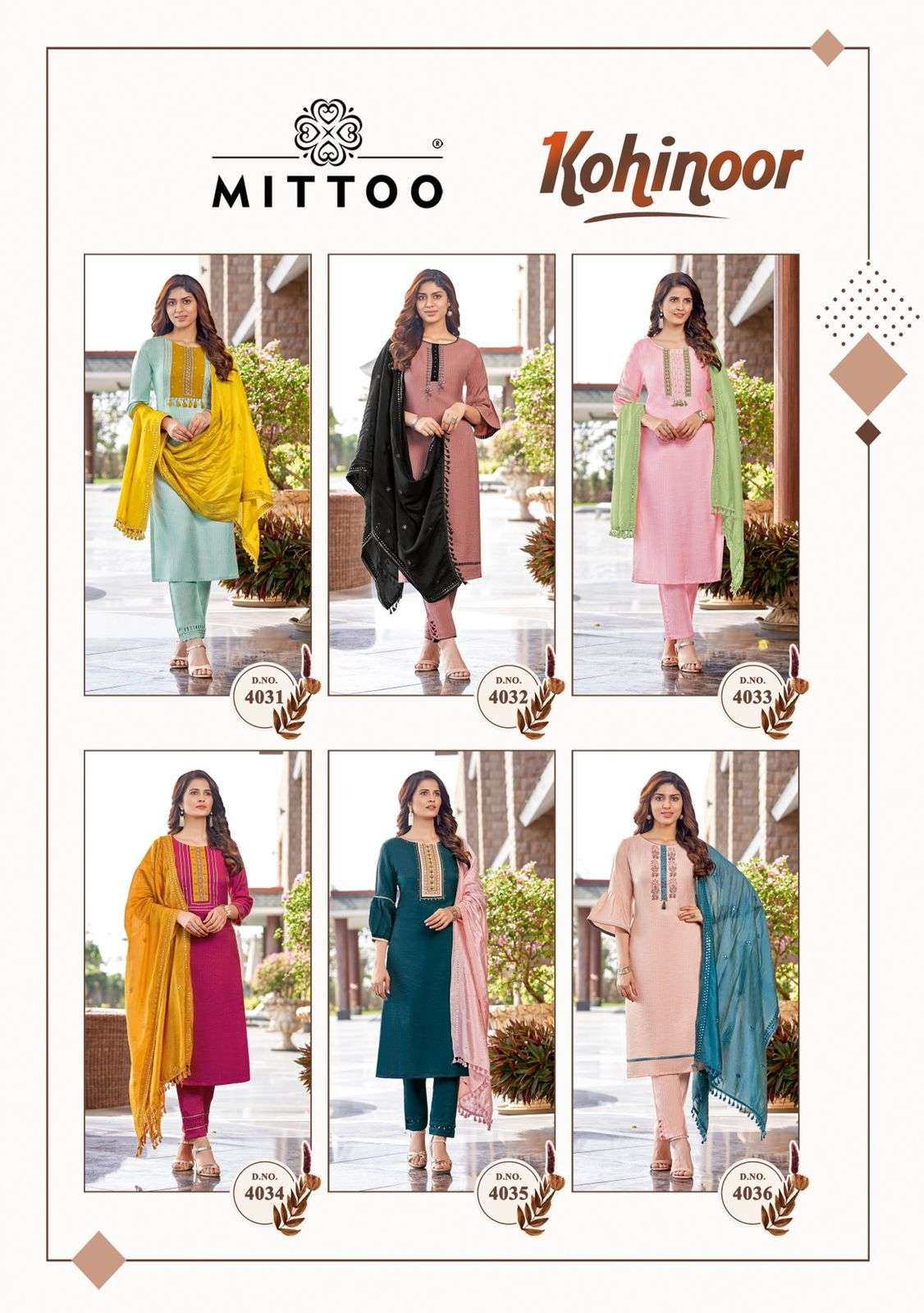Kohinoor By Mittoo 4031 To 4036 Series Beautiful Suits Colorful Stylish Fancy Casual Wear & Ethnic Wear Viscose Silk Dresses At Wholesale Price