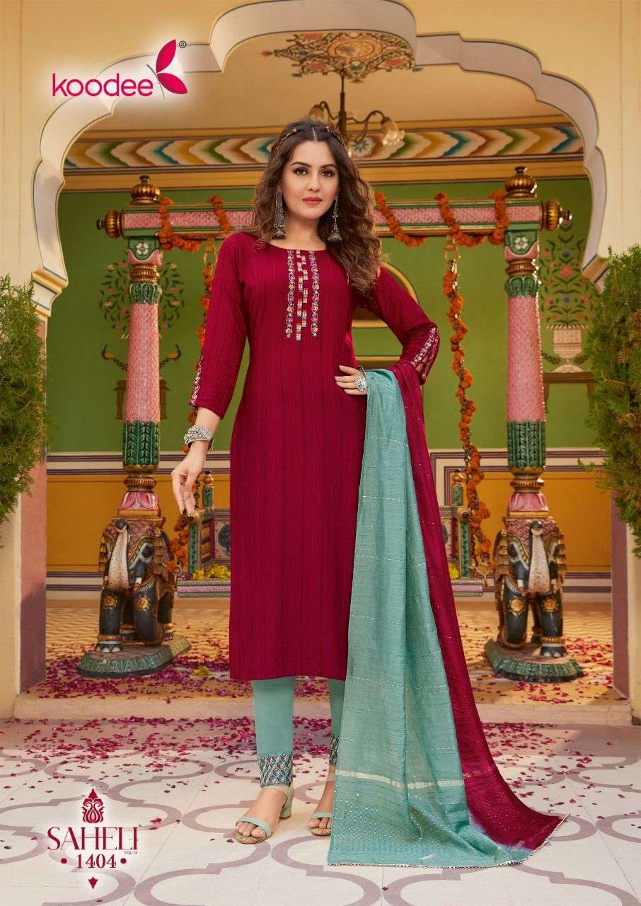 Saheli Vol-14 By Koodee 1401 To 1406 Series Beautiful Stylish Festive Suits Fancy Colorful Casual Wear & Ethnic Wear & Ready To Wear Viscose Velvet Embroidered Dresses At Wholesale Price