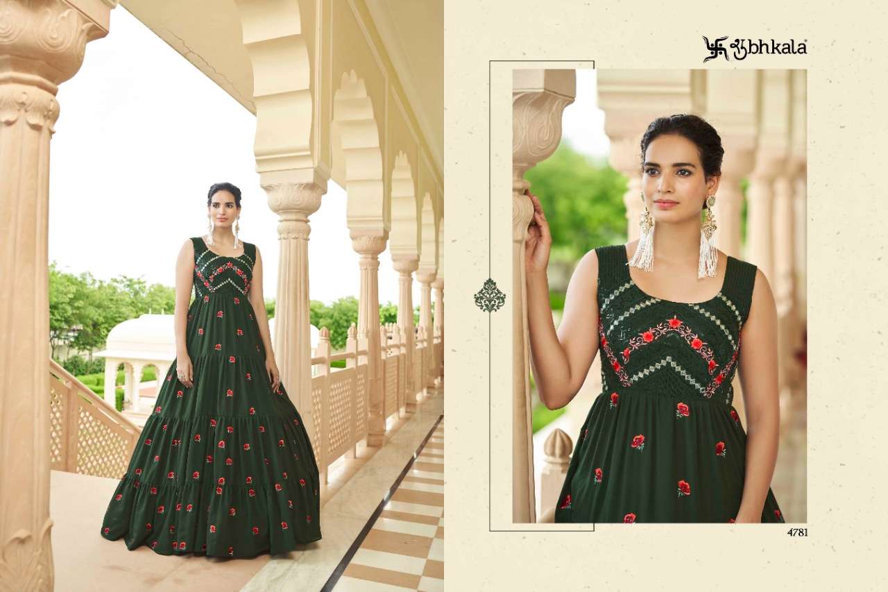 Flory Vol-24 By Shubhkala 4731 To 4734 Series Beautiful Stylish Fancy Colorful Casual Wear & Ethnic Wear Georgette Gowns At Wholesale Price