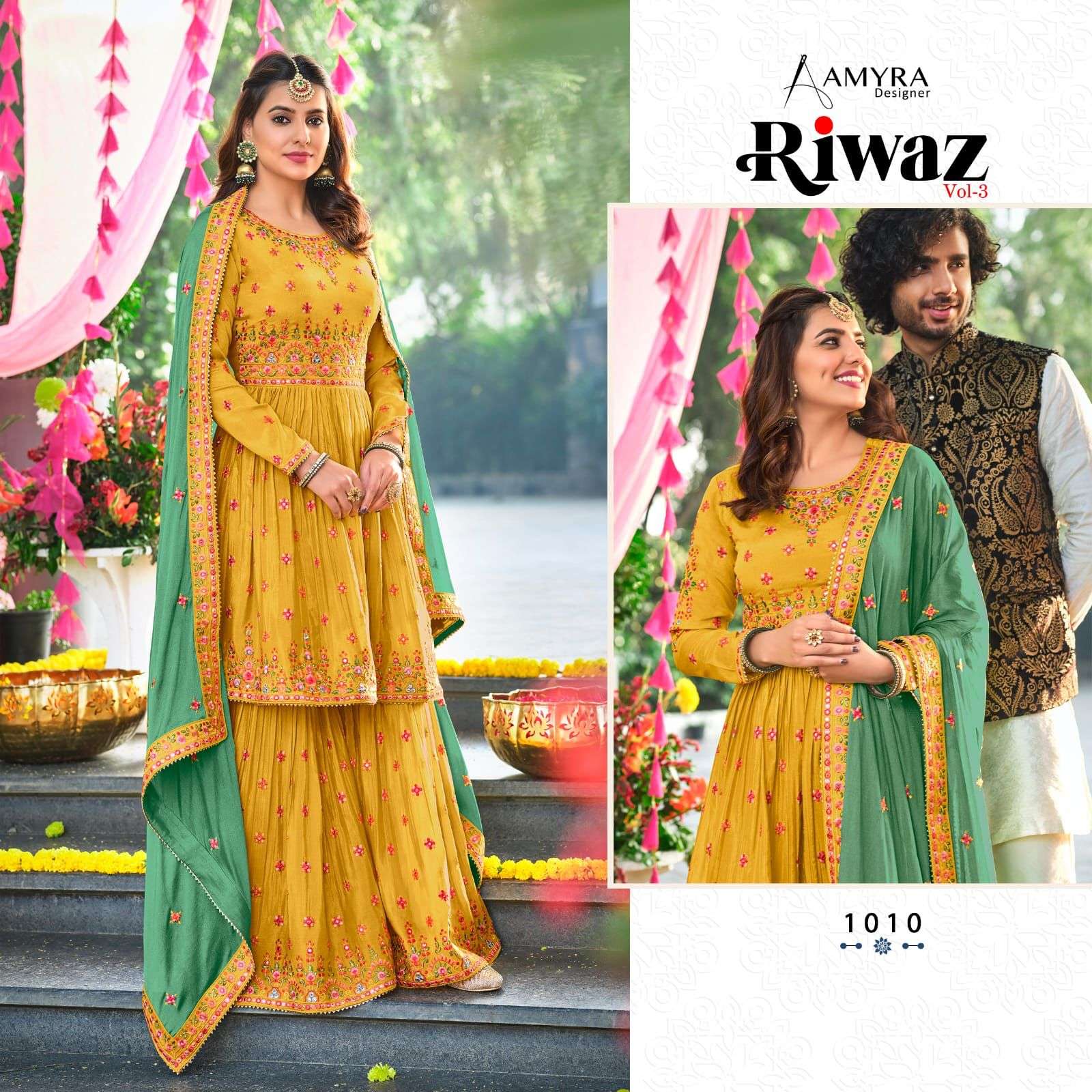 Riwaz Vol-3 By Amyra Designer 1009 To 1012 Series Beautiful Stylish Sharara Suits Fancy Colorful Casual Wear & Ethnic Wear & Ready To Wear Heavy Chinnon Embroidered Dresses At Wholesale Price