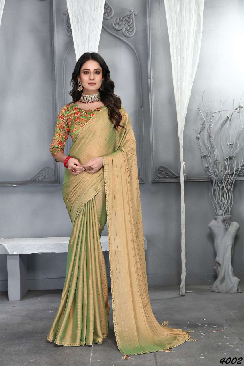 AARADHNA VOL-4 BY AAYAA 4001 TO 4006 SERIES INDIAN TRADITIONAL WEAR COLLECTION BEAUTIFUL STYLISH FANCY COLORFUL PARTY WEAR & OCCASIONAL WEAR MOSS SILK SAREES AT WHOLESALE PRICE