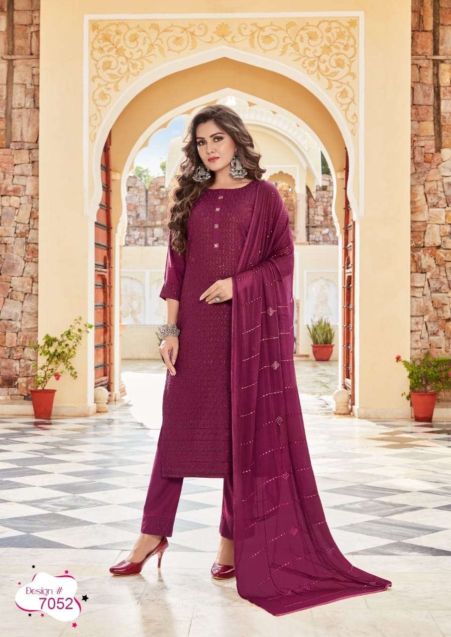 SCHIFFLI VOL-9 BY MANAS FAB 7049 TO 7054 SERIES BEAUTIFUL SUITS COLORFUL STYLISH FANCY CASUAL WEAR & ETHNIC WEAR RAYON WITH SCHIFFLI WORK DRESSES AT WHOLESALE PRICE