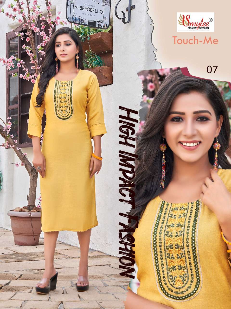 TOUCH ME BY SMYLEE 01 TO 08 SERIES DESIGNER STYLISH FANCY COLORFUL BEAUTIFUL PARTY WEAR & ETHNIC WEAR COLLECTION VISCOSE RAYON KURTIS AT WHOLESALE PRICE