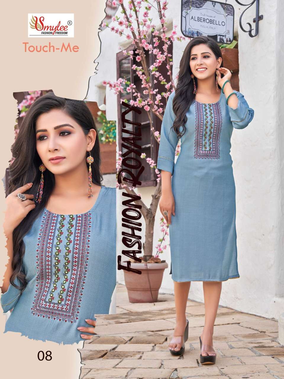 TOUCH ME BY SMYLEE 01 TO 08 SERIES DESIGNER STYLISH FANCY COLORFUL BEAUTIFUL PARTY WEAR & ETHNIC WEAR COLLECTION VISCOSE RAYON KURTIS AT WHOLESALE PRICE