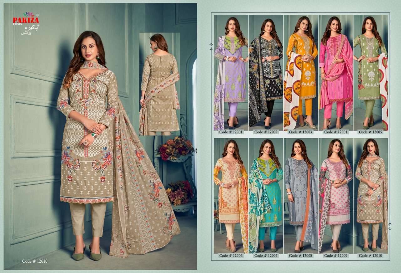 VOLUME VOL-12 BY PAKIZA PRINTS 12001 TO 12010 SERIES BEAUTIFUL SUITS COLORFUL STYLISH FANCY CASUAL WEAR & ETHNIC WEAR LAWN COTTON DRESSES AT WHOLESALE PRICE