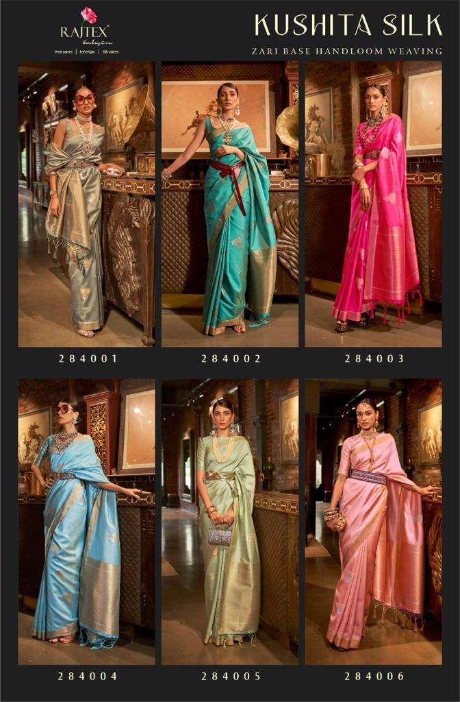 Kushita Silk By Raj Tex 284001 To 284006 Series Indian Traditional Wear Collection Beautiful Stylish Fancy Colorful Party Wear & Occasional Wear Satin Silk Sarees At Wholesale Price