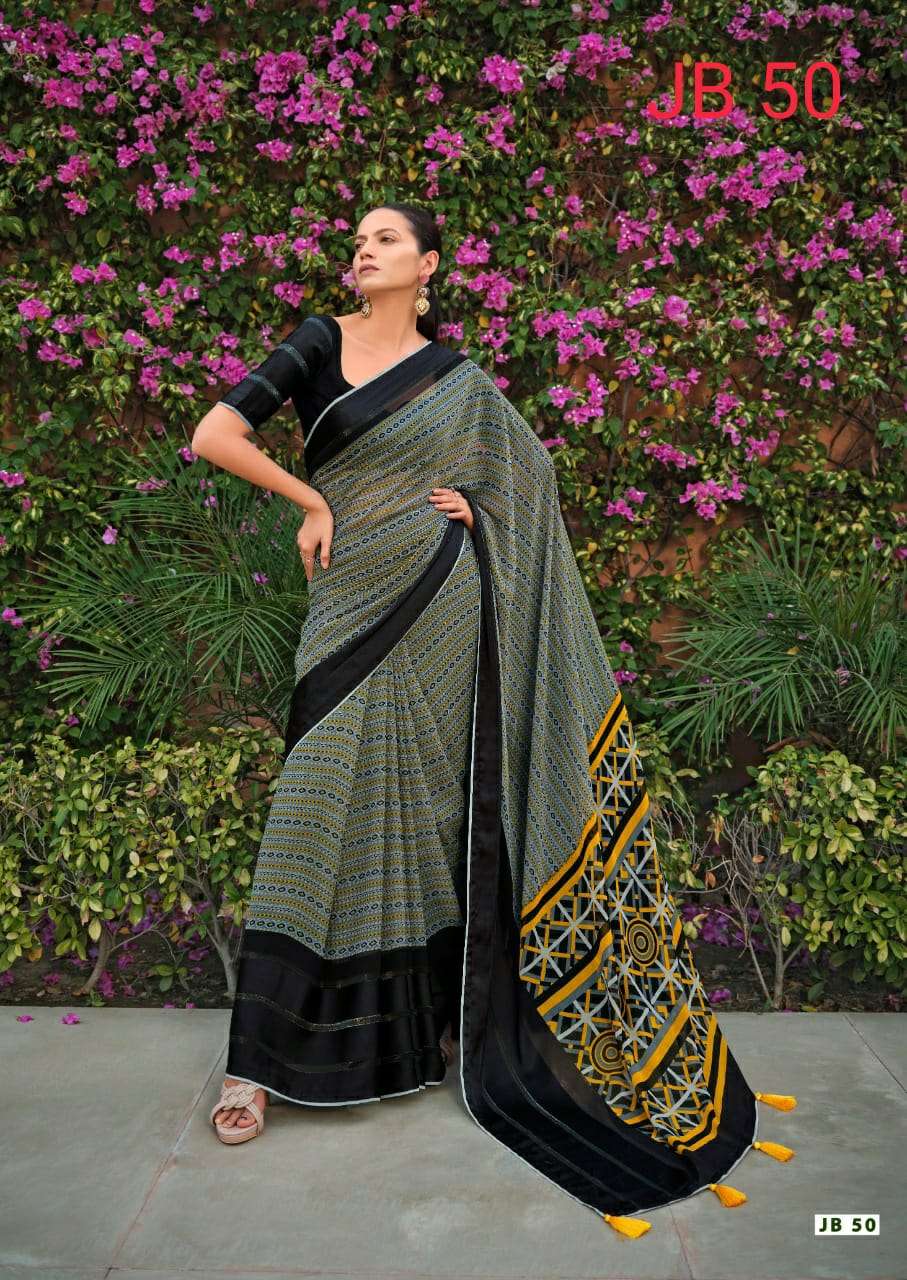 JEEVIKA BLACK VOL-5 BY SR 46 TO 50 SERIES INDIAN TRADITIONAL WEAR COLLECTION BEAUTIFUL STYLISH FANCY COLORFUL PARTY WEAR & OCCASIONAL WEAR WEIGHTLESS SATIN SAREES AT WHOLESALE PRICE