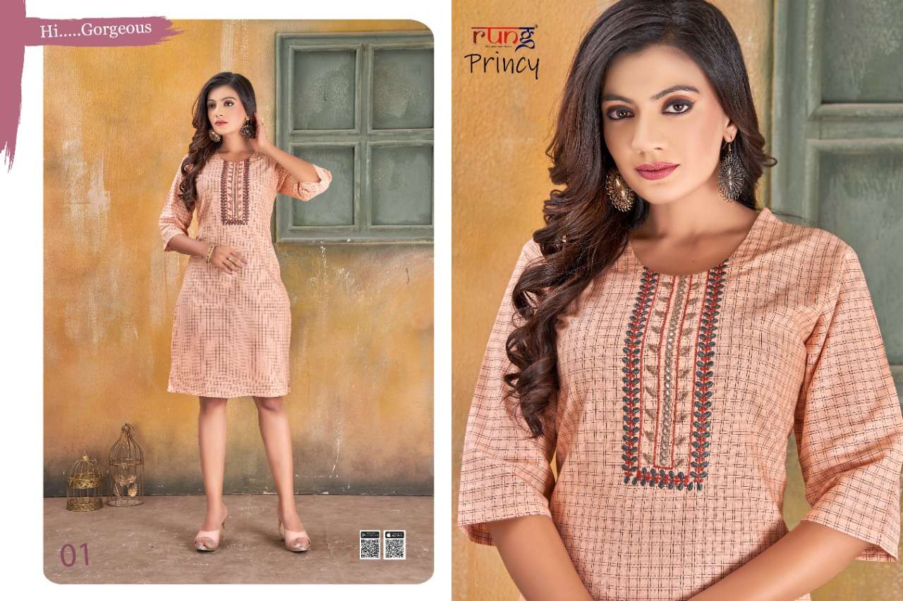 PRINCY BY RUNG 01 TO 08 SERIES DESIGNER STYLISH FANCY COLORFUL BEAUTIFUL PARTY WEAR & ETHNIC WEAR COLLECTION COTTON KURTIS AT WHOLESALE PRICE