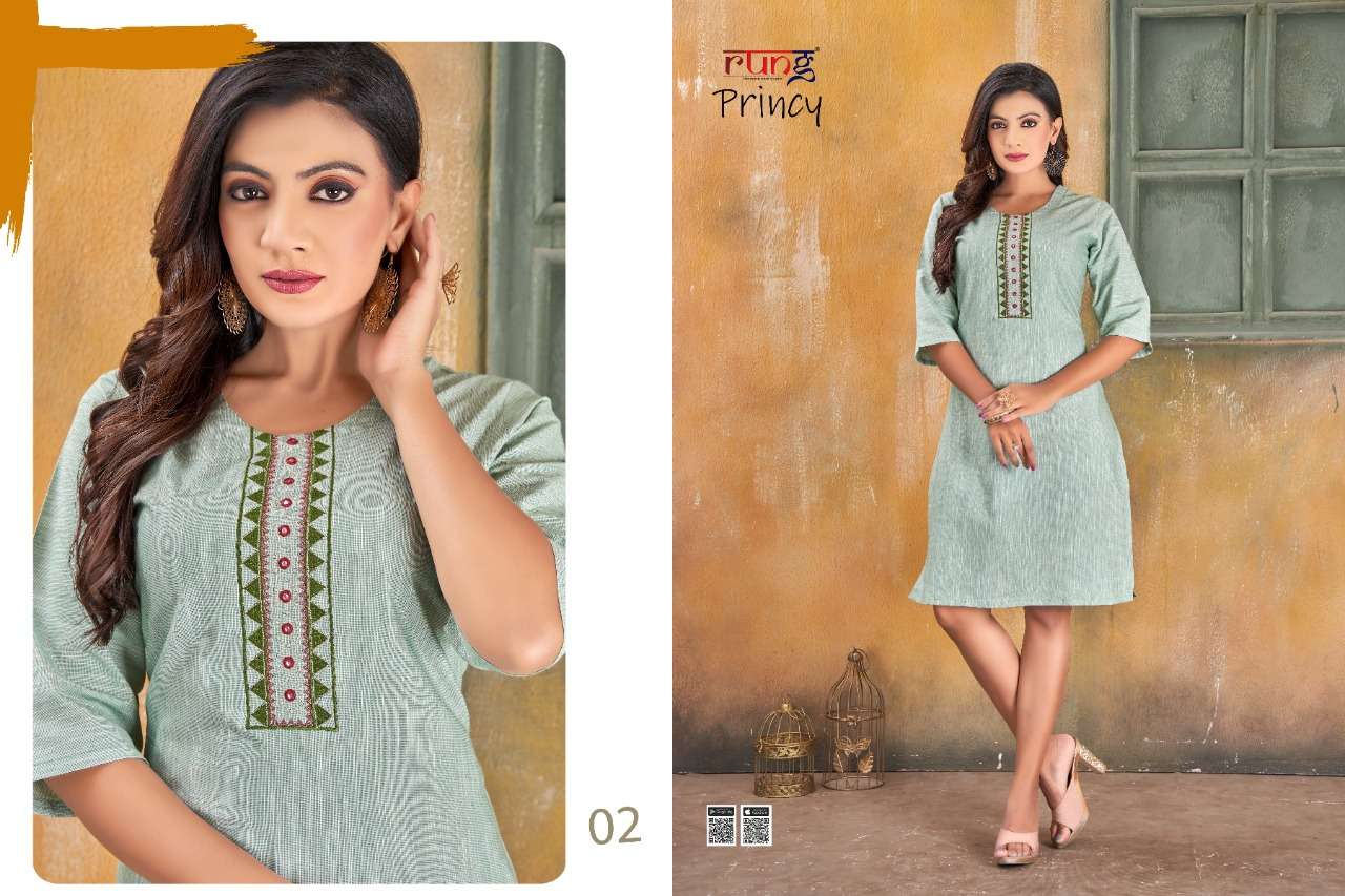 PRINCY BY RUNG 01 TO 08 SERIES DESIGNER STYLISH FANCY COLORFUL BEAUTIFUL PARTY WEAR & ETHNIC WEAR COLLECTION COTTON KURTIS AT WHOLESALE PRICE