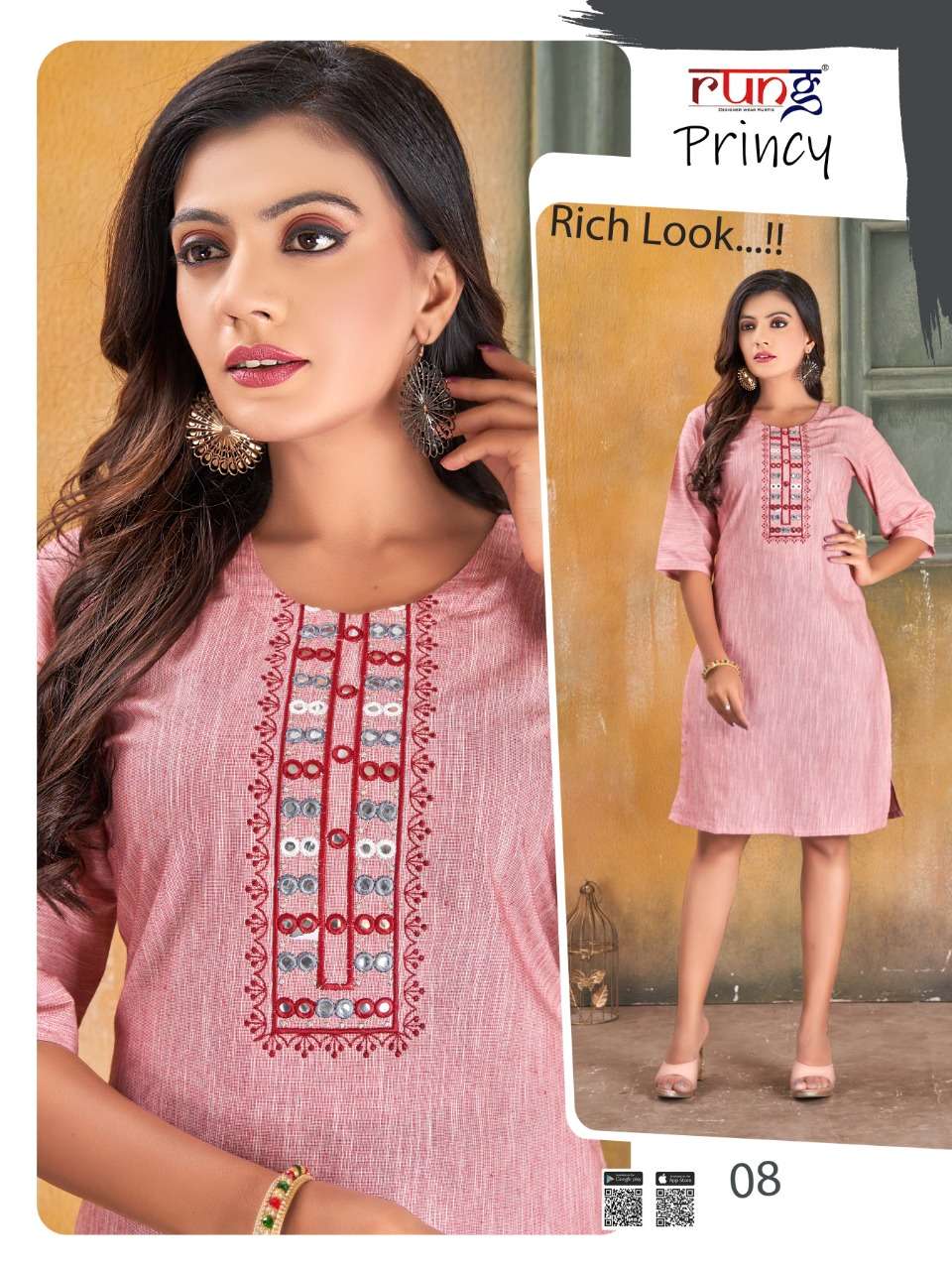 PRINCY BY RUNG 01 TO 08 SERIES DESIGNER STYLISH FANCY COLORFUL BEAUTIFUL PARTY WEAR & ETHNIC WEAR COLLECTION COTTON KURTIS AT WHOLESALE PRICE