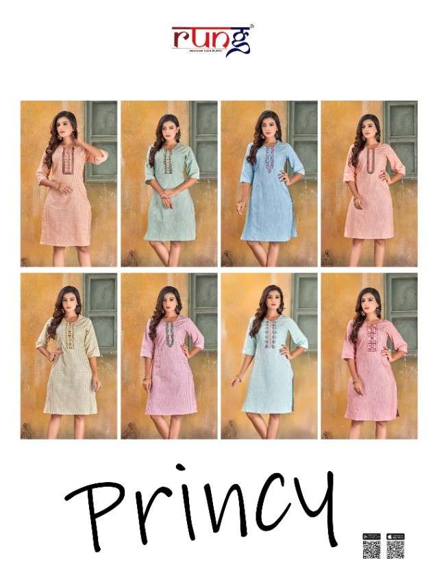 PRINCY BY RUNG 01 TO 08 SERIES DESIGNER STYLISH FANCY COLORFUL BEAUTIFUL PARTY WEAR & ETHNIC WEAR COLLECTION COTTON KURTIS AT WHOLESALE PRICE