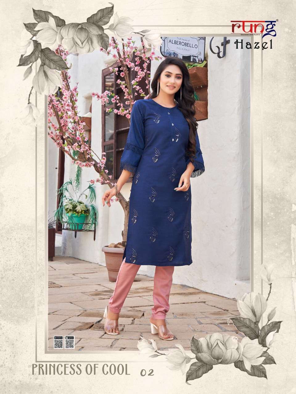 HAZEL BY RUNG 01 TO 08 SERIES DESIGNER STYLISH FANCY COLORFUL BEAUTIFUL PARTY WEAR & ETHNIC WEAR COLLECTION COTTON KURTIS WITH BOTTOM AT WHOLESALE PRICE