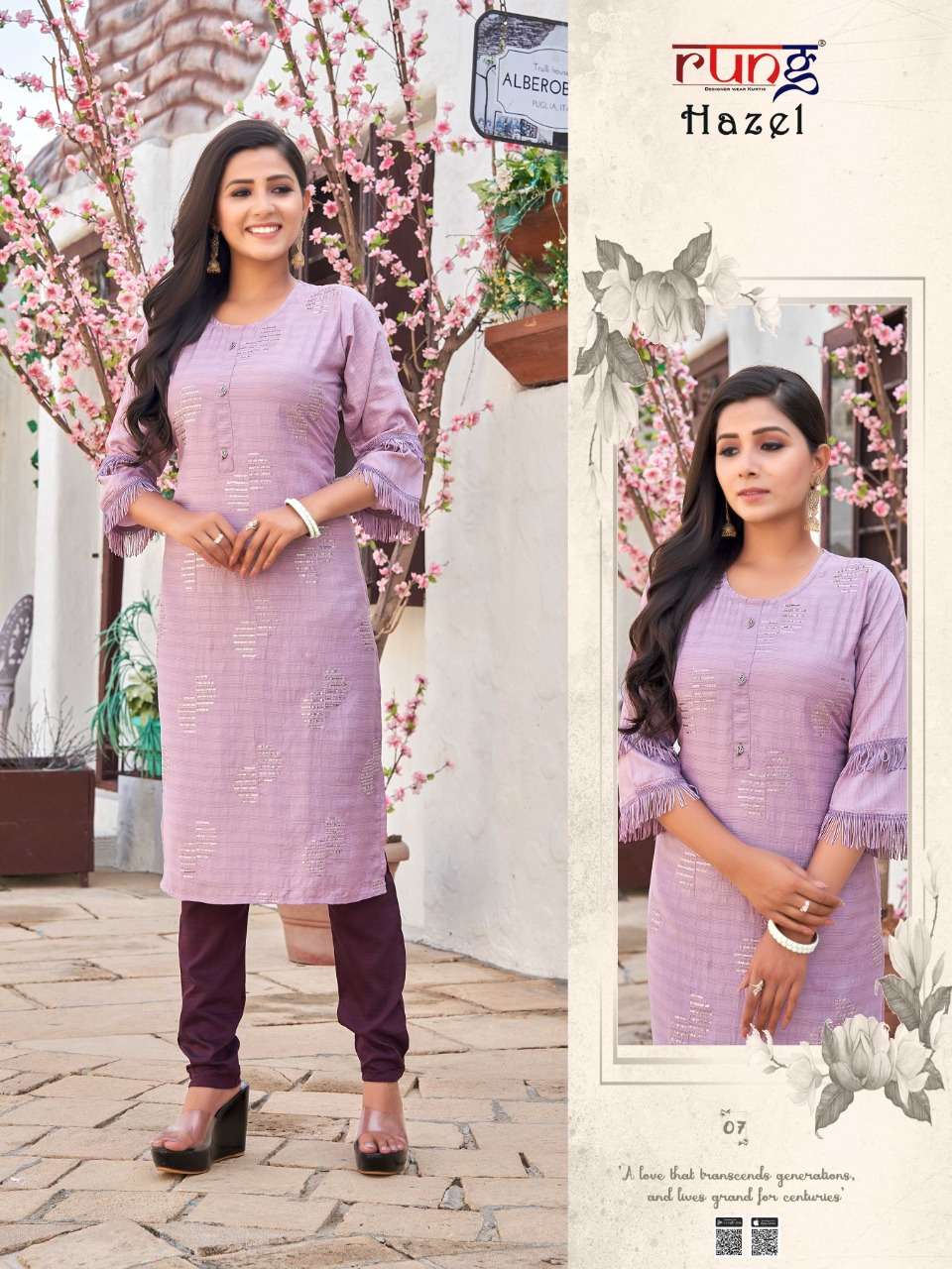 HAZEL BY RUNG 01 TO 08 SERIES DESIGNER STYLISH FANCY COLORFUL BEAUTIFUL PARTY WEAR & ETHNIC WEAR COLLECTION COTTON KURTIS WITH BOTTOM AT WHOLESALE PRICE