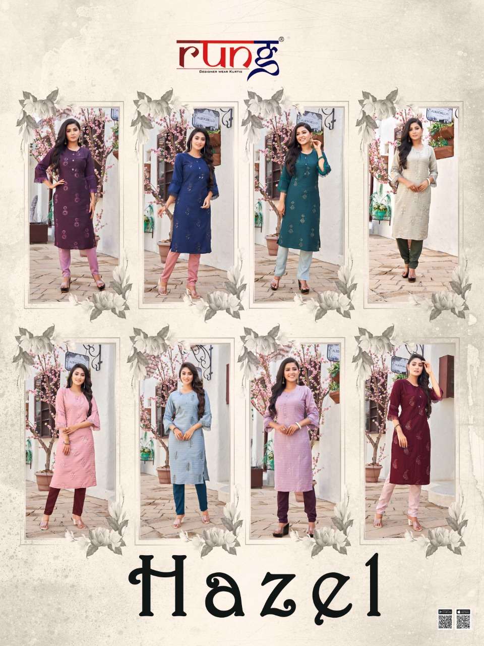 HAZEL BY RUNG 01 TO 08 SERIES DESIGNER STYLISH FANCY COLORFUL BEAUTIFUL PARTY WEAR & ETHNIC WEAR COLLECTION COTTON KURTIS WITH BOTTOM AT WHOLESALE PRICE