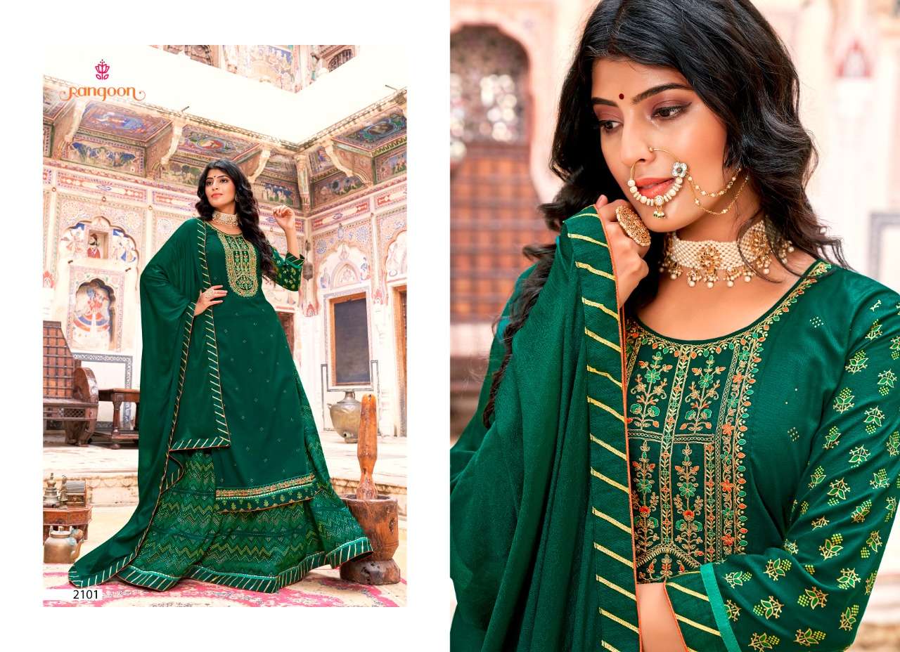 NIRJA VOL-2 BY RANGOON 2101 TO 2104 SERIES BEAUTIFUL SUITS COLORFUL STYLISH FANCY CASUAL WEAR & ETHNIC WEAR HEAVY RAYON EMBROIDERED DRESSES AT WHOLESALE PRICE